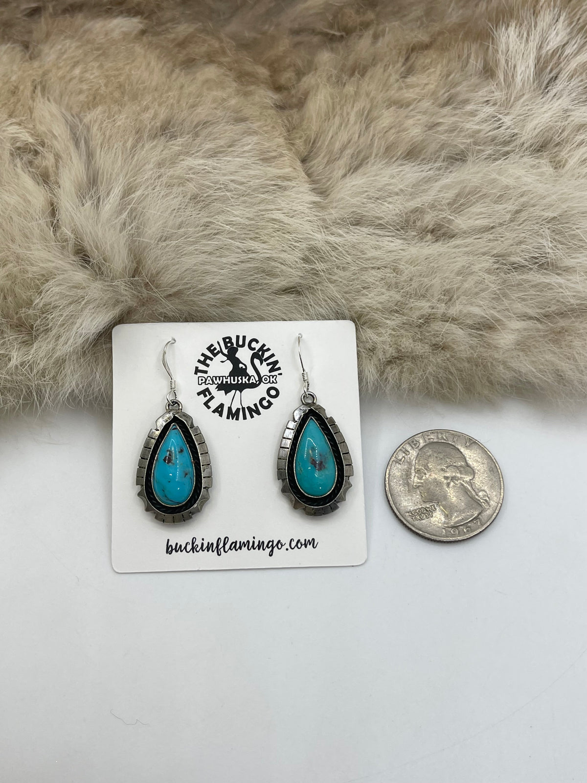 Turquoise Teardrop Dangle Earrings by Amos Begay, Navajo