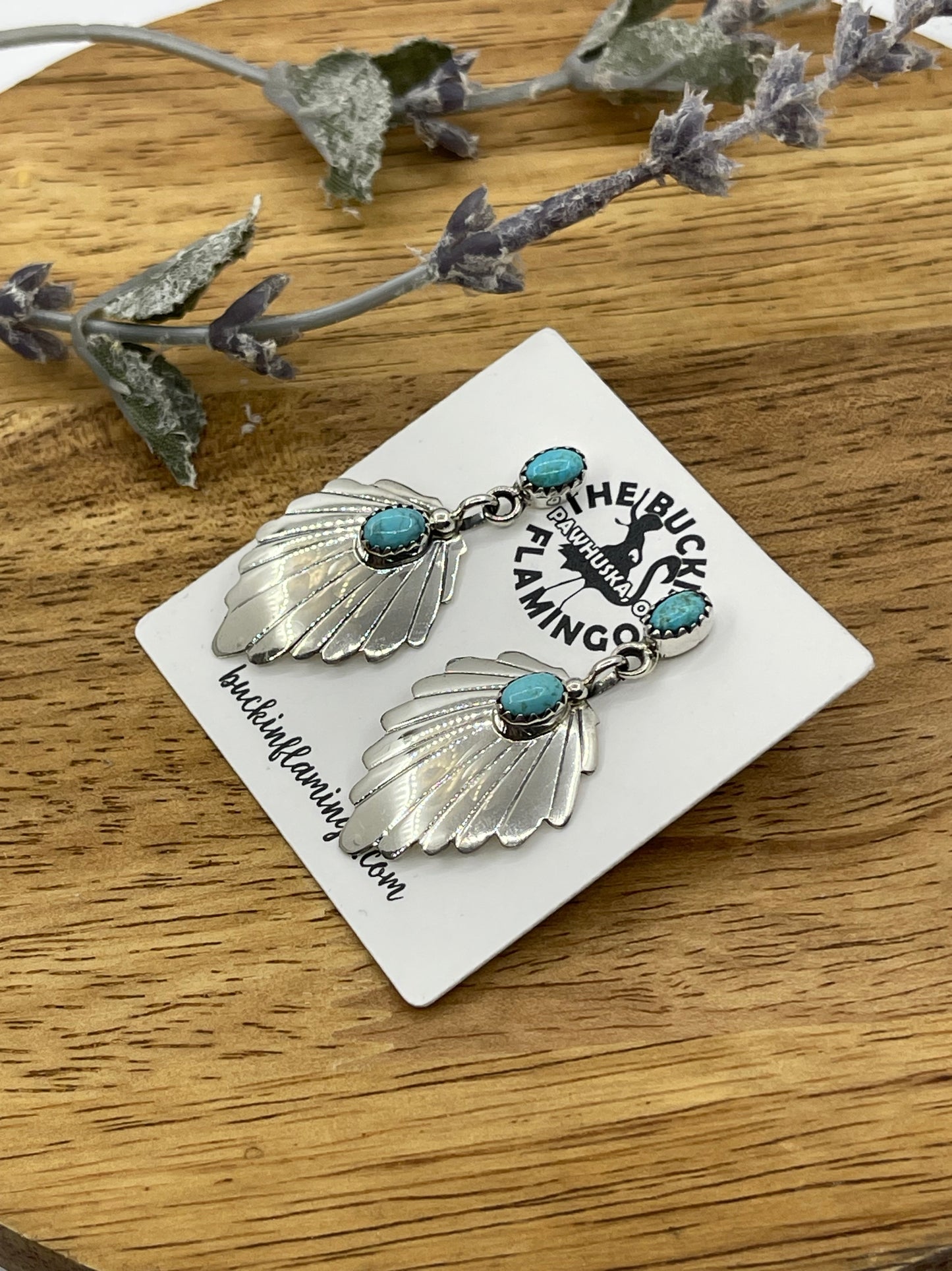 Turquoise Leaf Dangle Post Earrings by Genevieve Francisco, Navajo