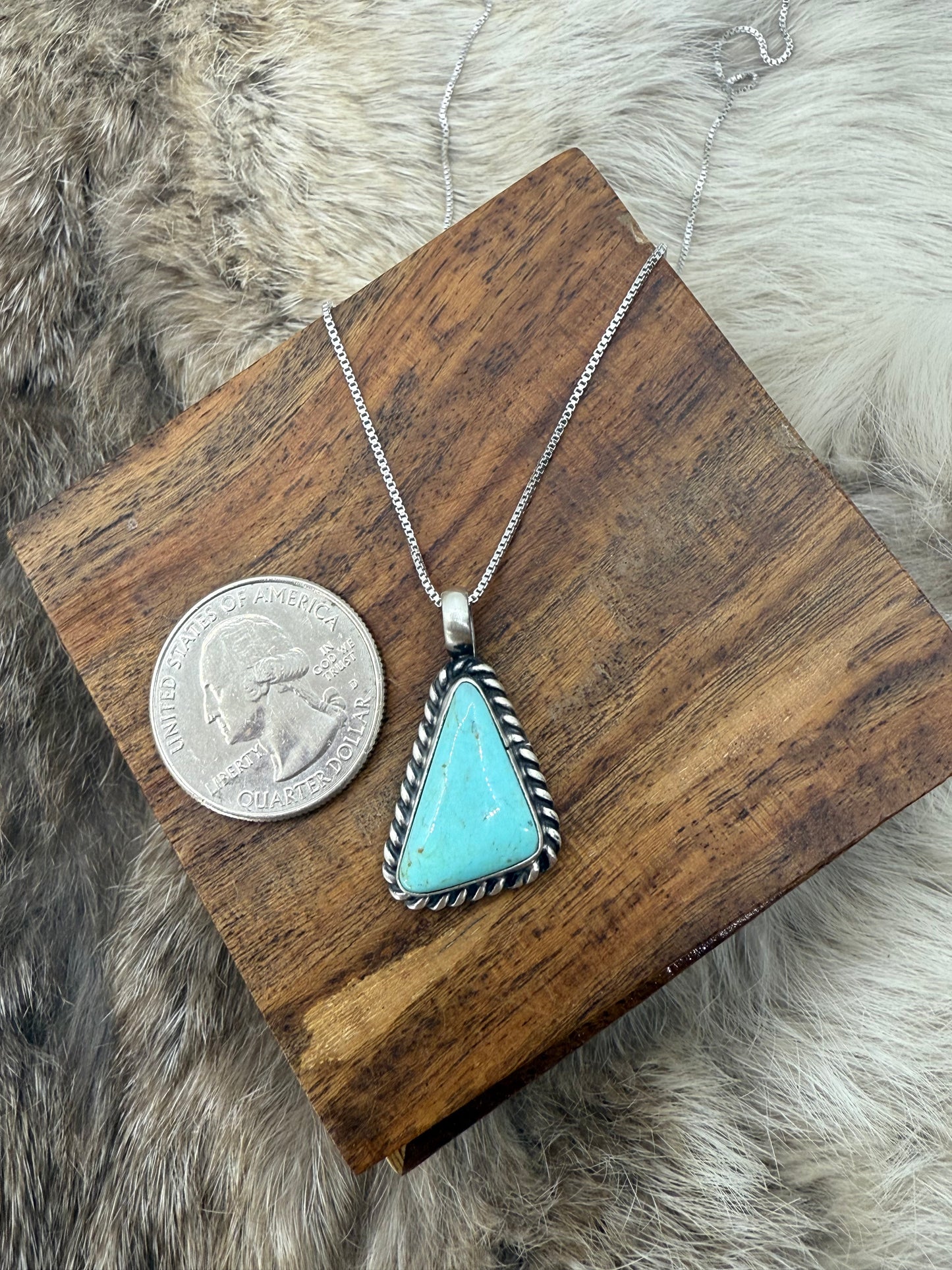 Kingman Turquoise Pendant on 18" Chain by Johnny Dixon, Navajo