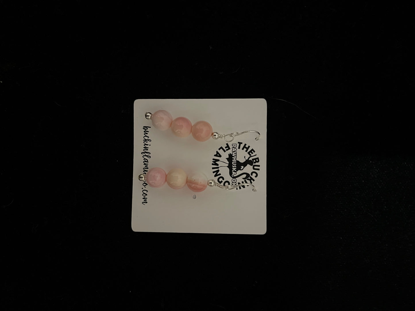 3 Stone 8mm Pink Conch Shell Dangle Earrings
