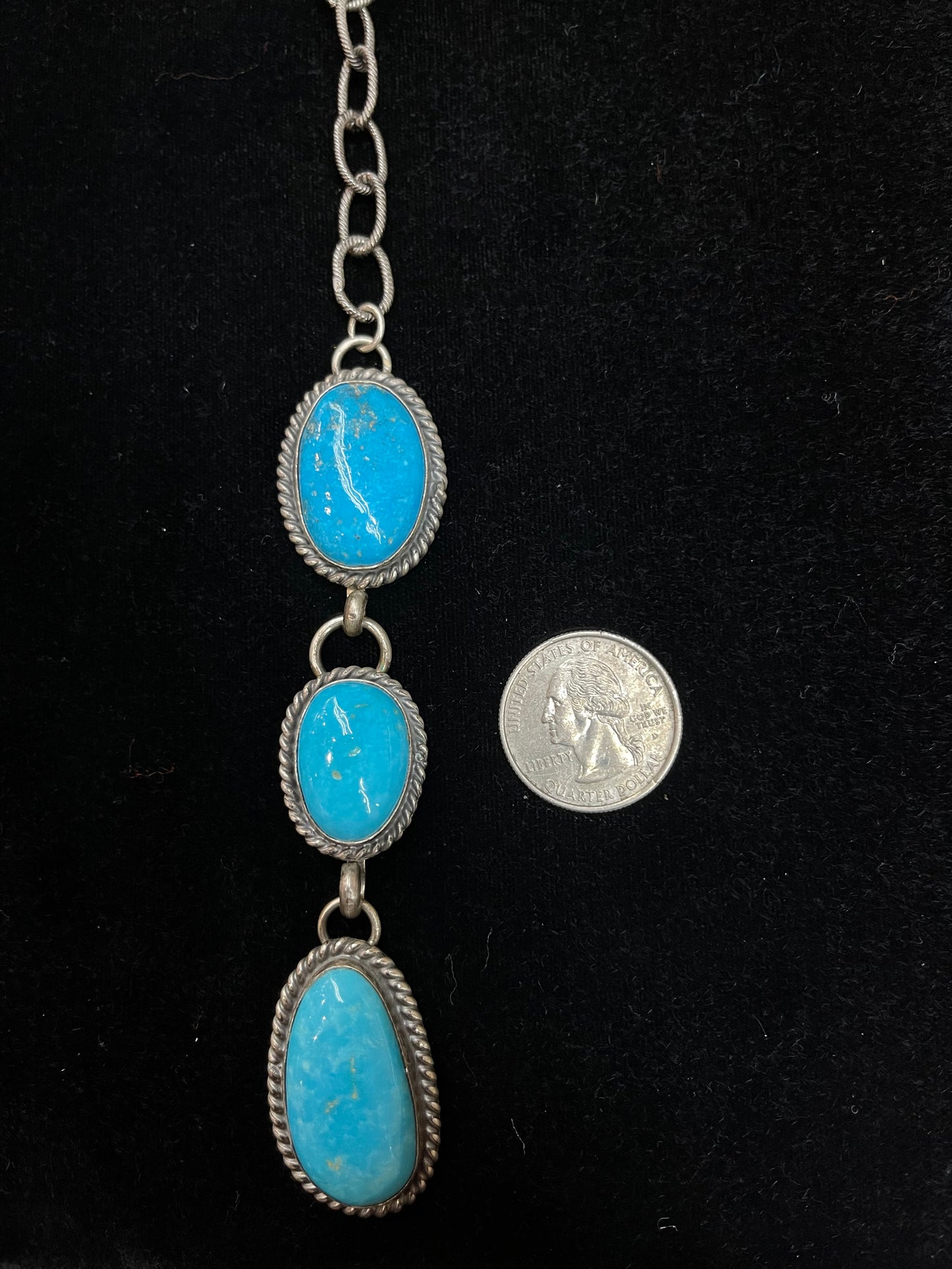 24” Kingman Turquoise Three Stone Lariat by Delbert Secatero, Navajo