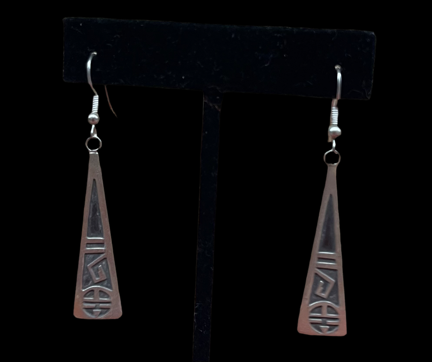 Stamped Sterling Silver Triangle Dangles by Steve Grant, Navajo