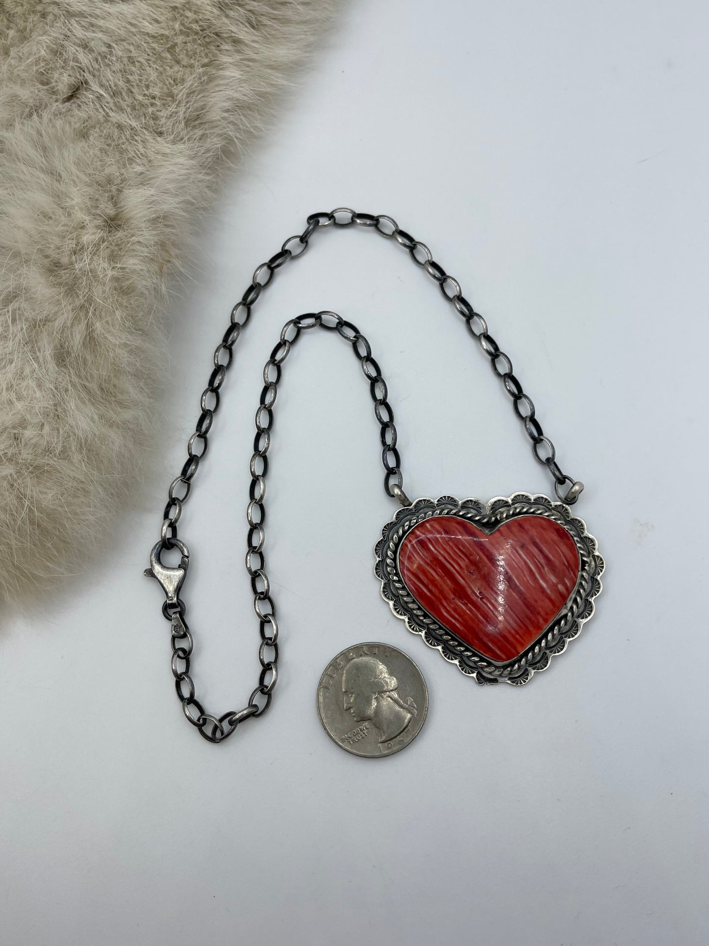 17" #8 Red Spiny Oyster Necklace by Rick Enriquez, Navajo