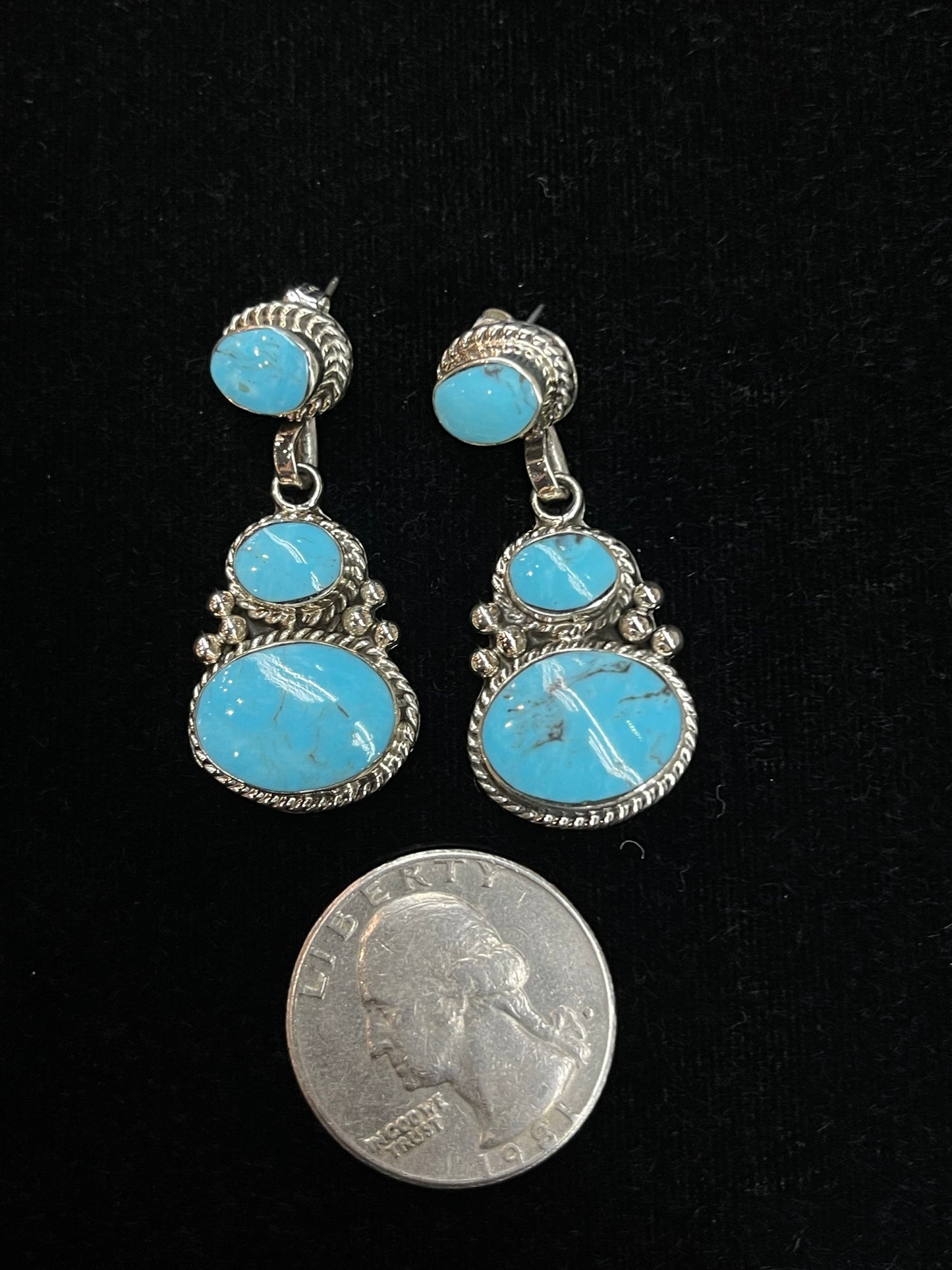 Three Stone Post Dangle Earrings by Greg Yazzie, Navajo