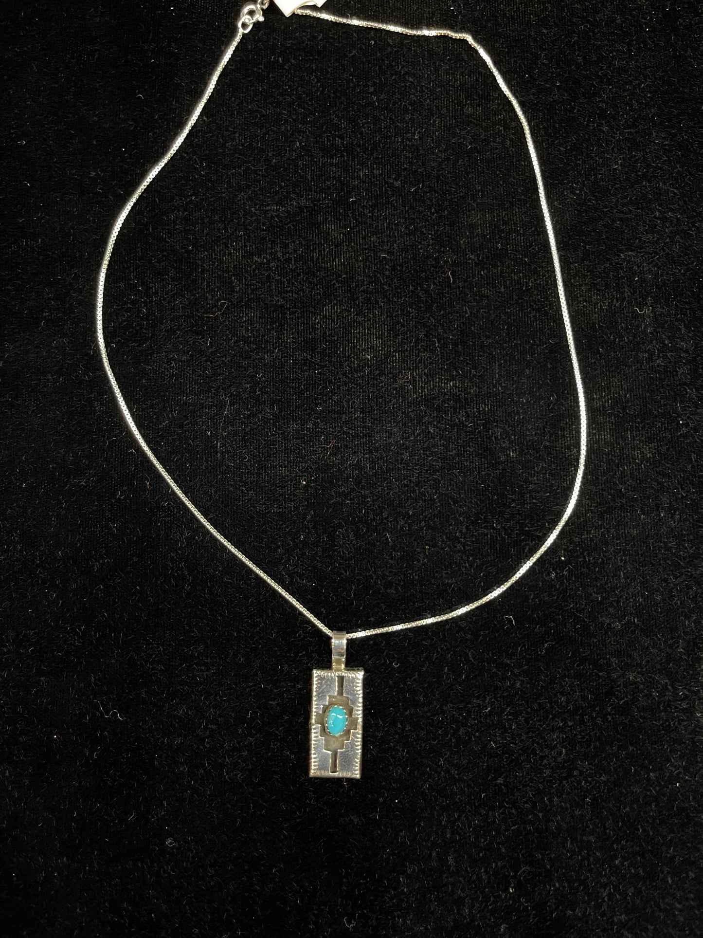 16" Turquoise Shadow Box Necklace by Felix Perry, Navajo