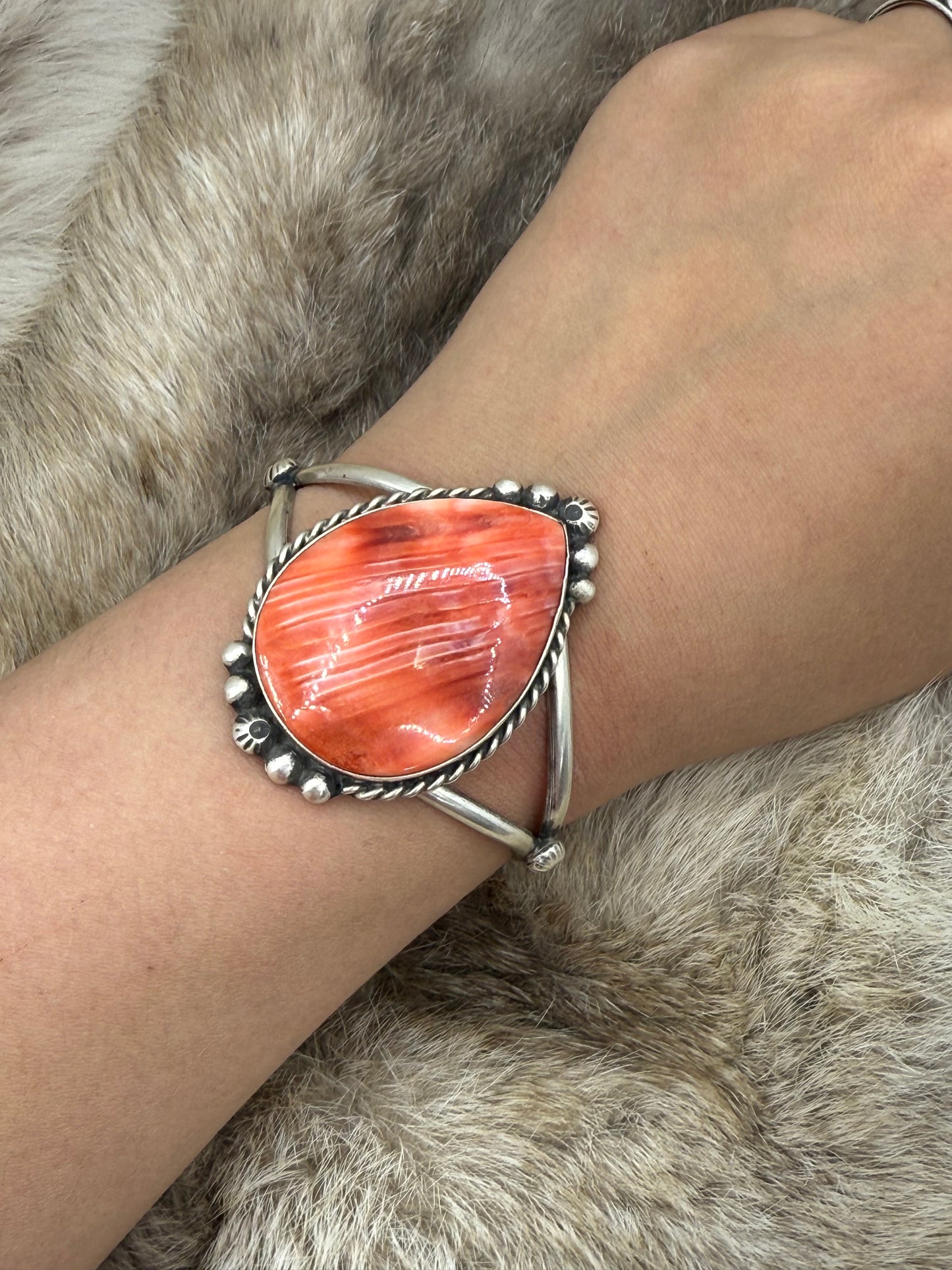 5.75"-7" Red Spiny Oyster Cuff by Augustine Largo, Navajo
