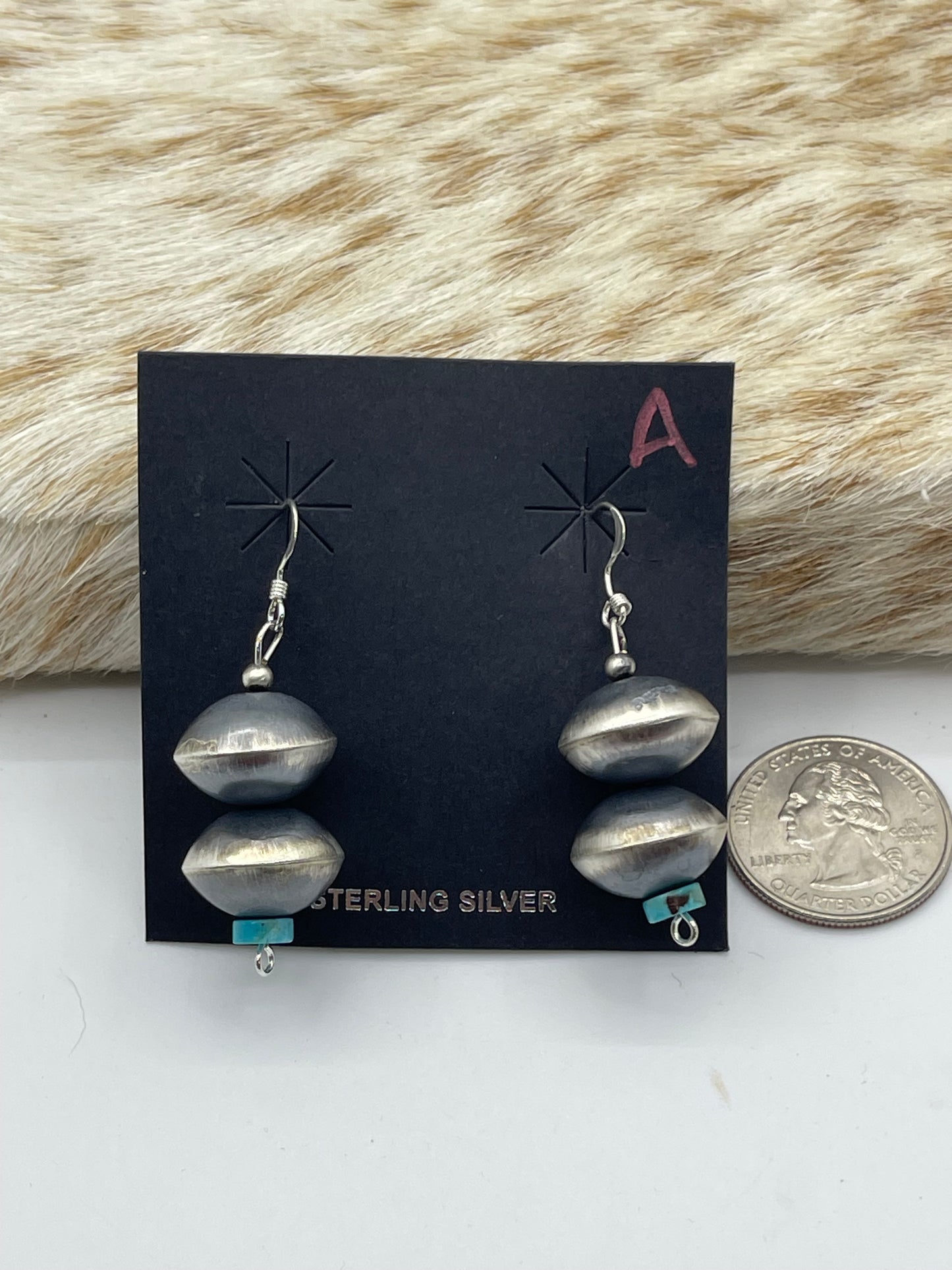 Handmade Navajo Pearl Turquoise Dangle Earrings by Tysha Aparicio, Navajo
