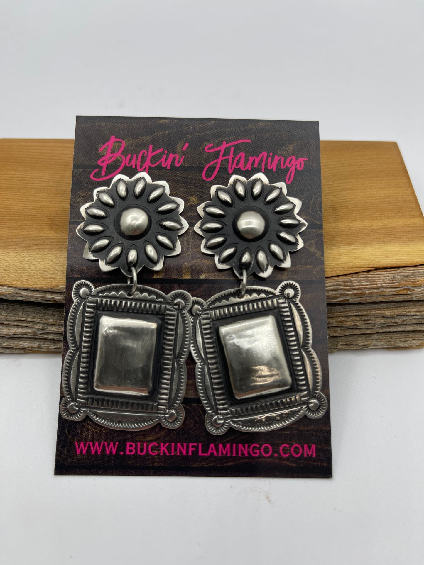 Sterling Silver Concho Post Dangle Earrings by Rhonda Largo, Navajo