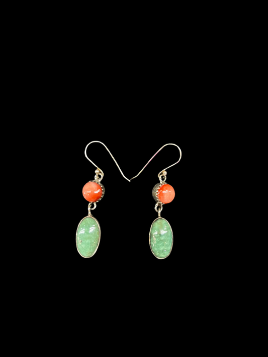 Emerald Valley Turquoise and Red Spiny Oyster Shell Hook Dangle Earrings