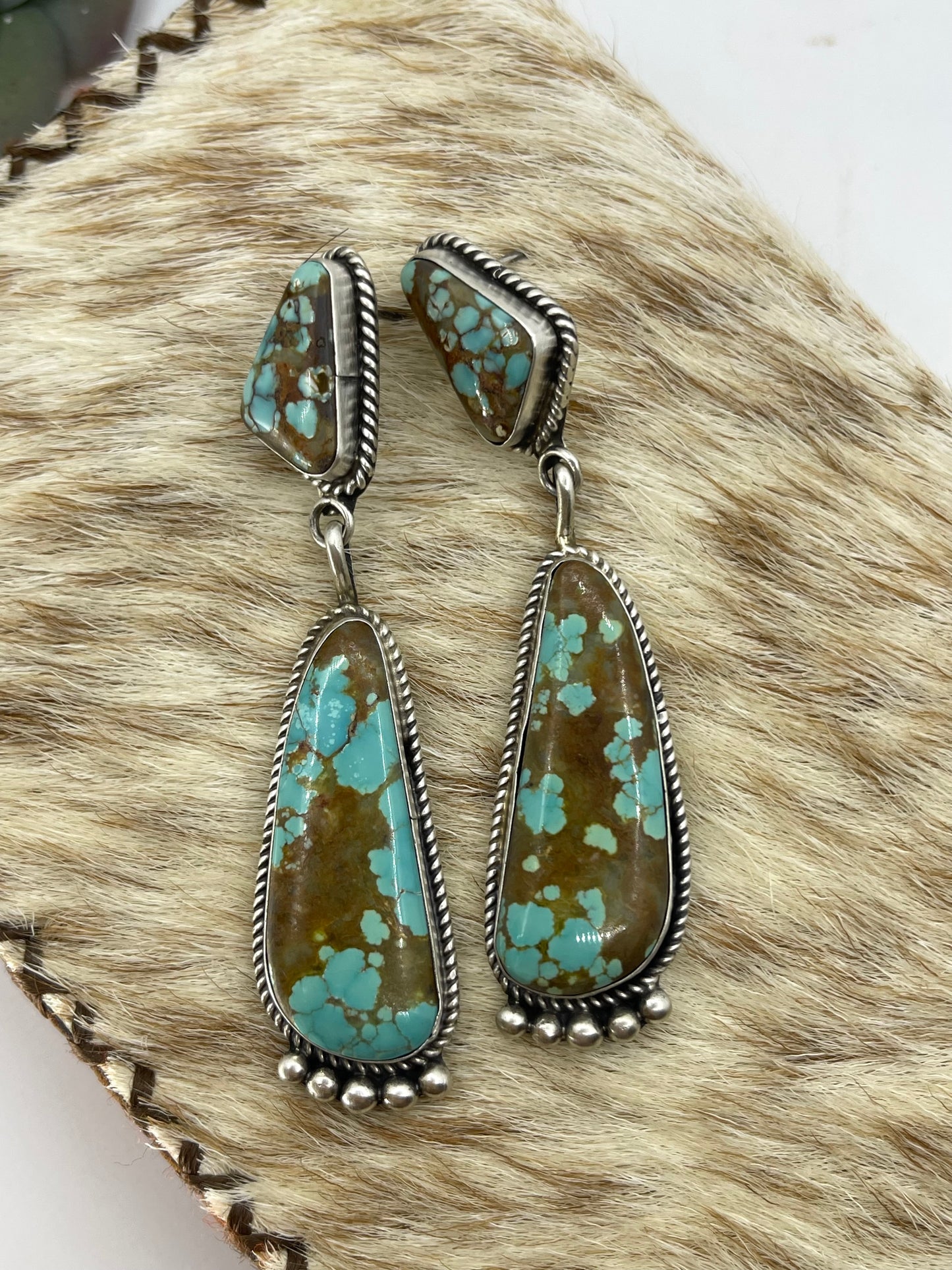 #8 Turquoise Two Stone Post Earrings by Judith Dixon, Navajo