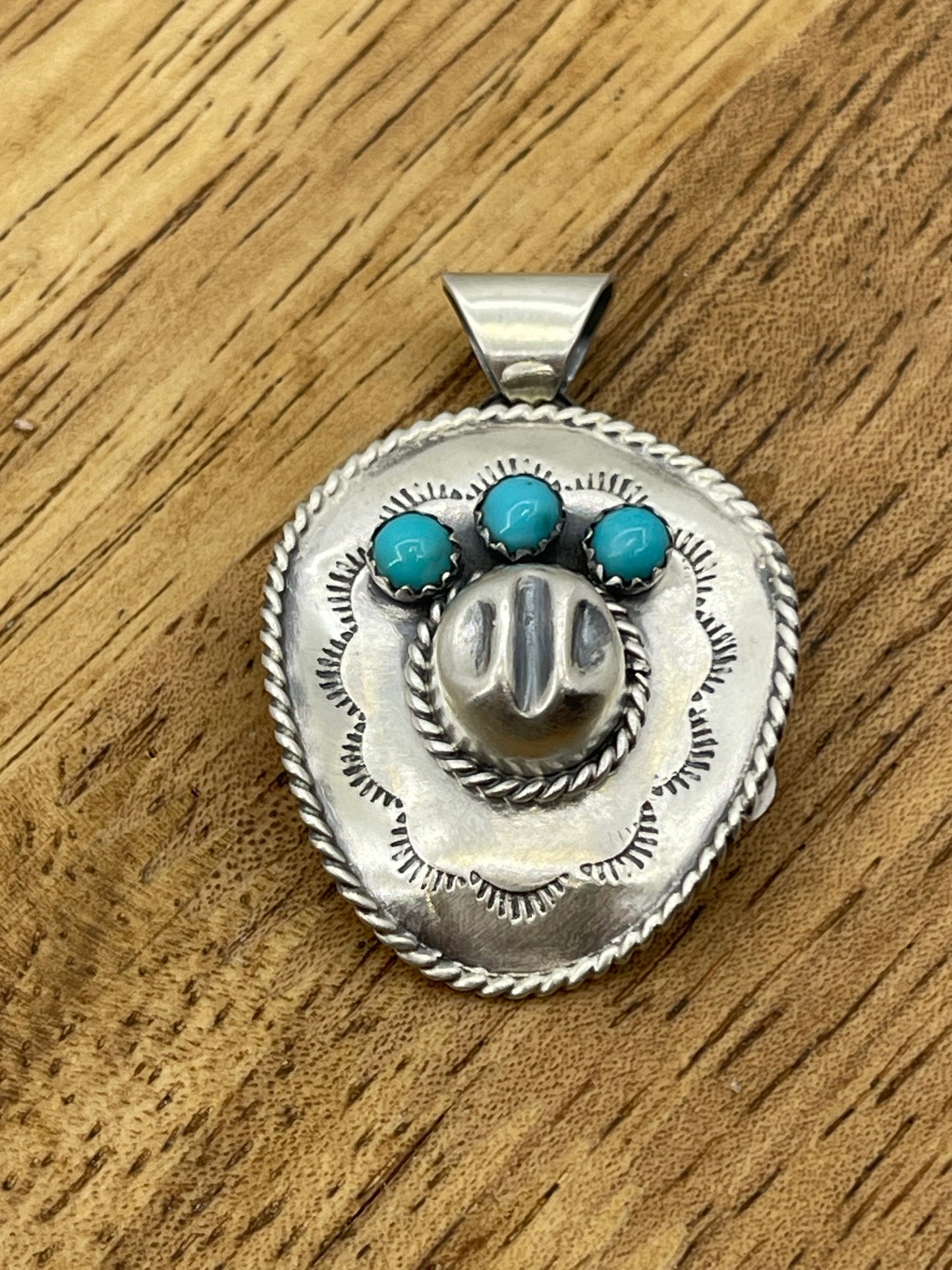 Turquoise Cowboy Hat Pendant by Bobby Platero, Navajo