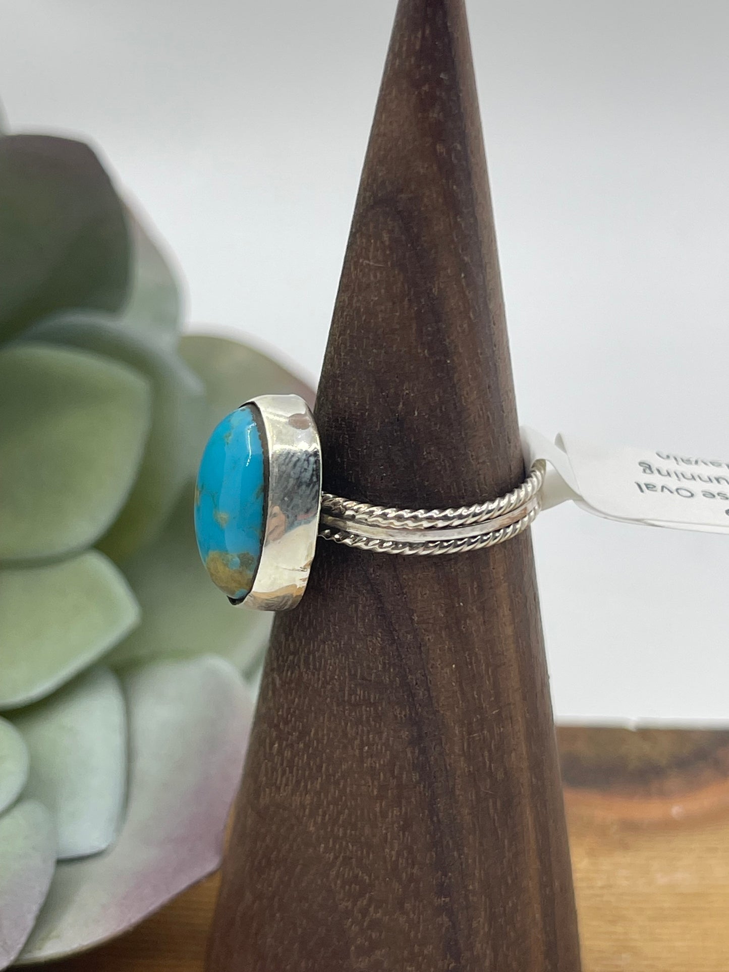 9.0 Turquoise Oval Ring by Running Bear, Navajo