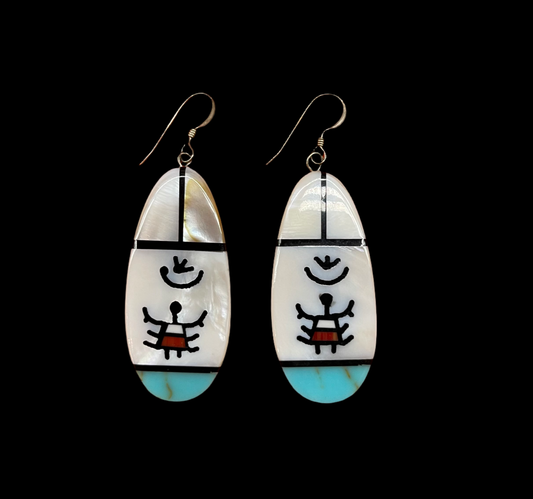 Mother of Pearl and Turquoise Slab Dangles, Santo Domingo Made