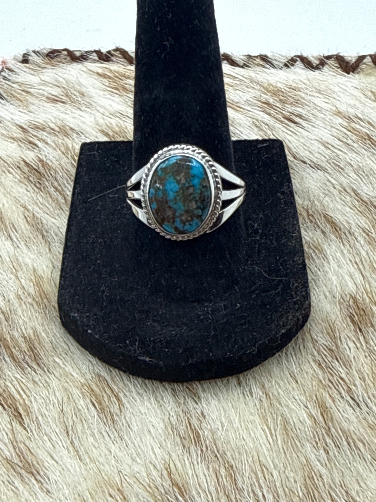High Grade Kingman Web Turquoise Ring by Judy Largo, Navajo
