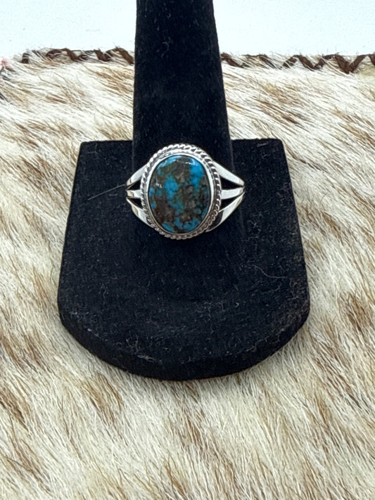High Grade Kingman Web Turquoise Ring by Judy Largo, Navajo