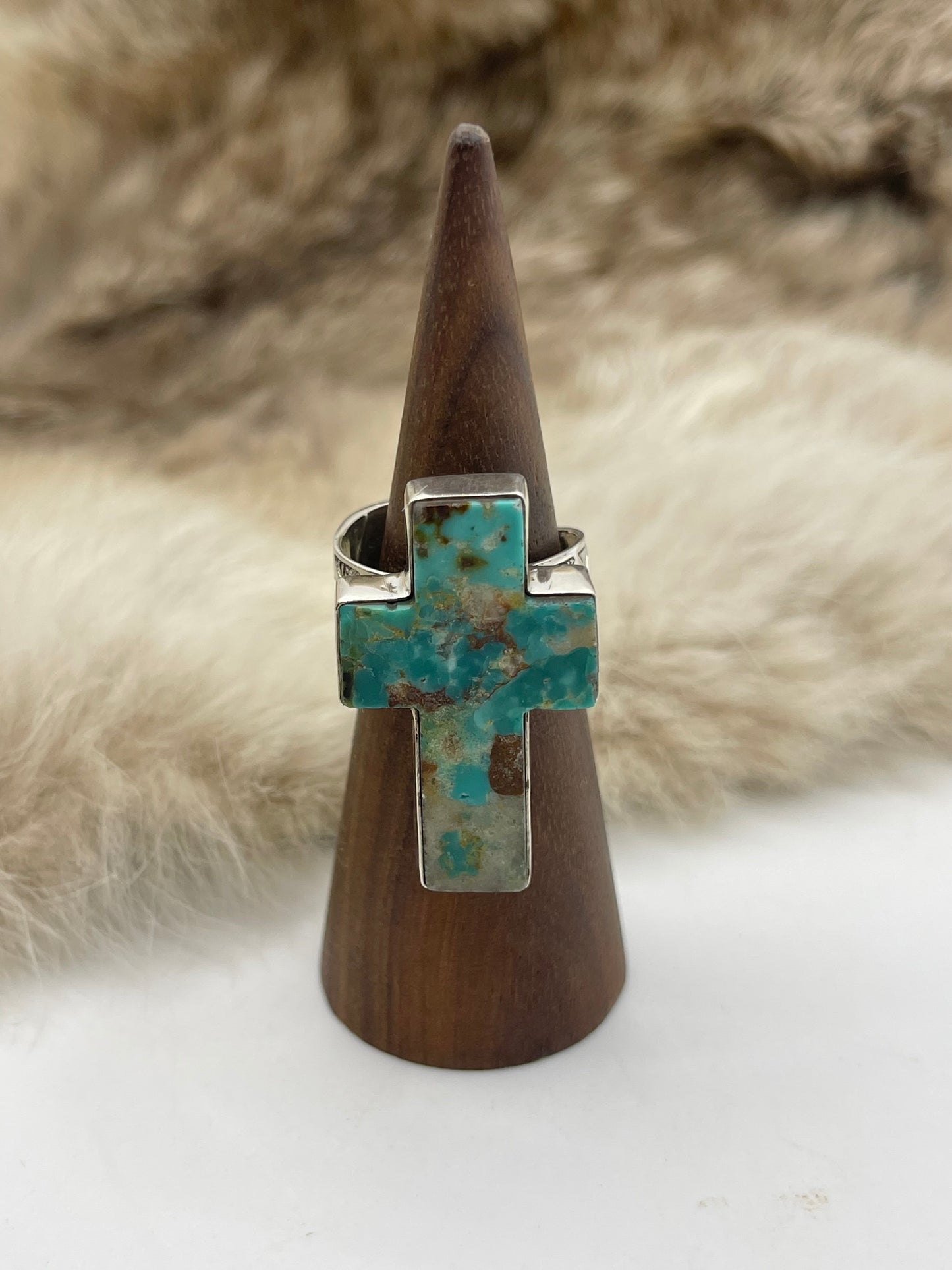 Adjustable 7.0-11.0 Turquoise Cross Ring