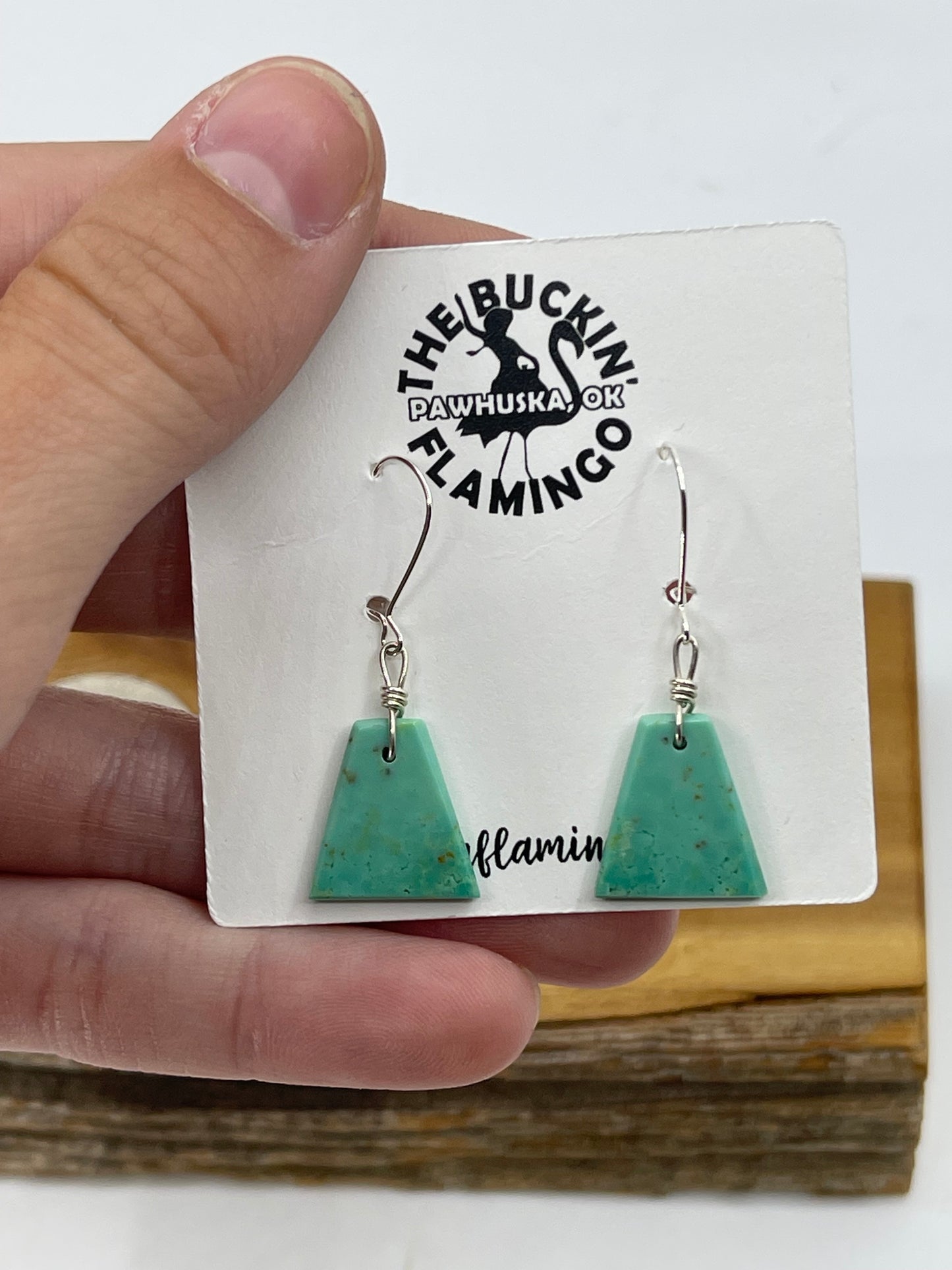 Small Turquoise Slab Dangle Earrings by Raymond Tenoria, Santo Domingo