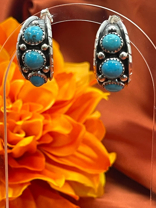 3 Stone Kingman Turquoise Hoop Earring
