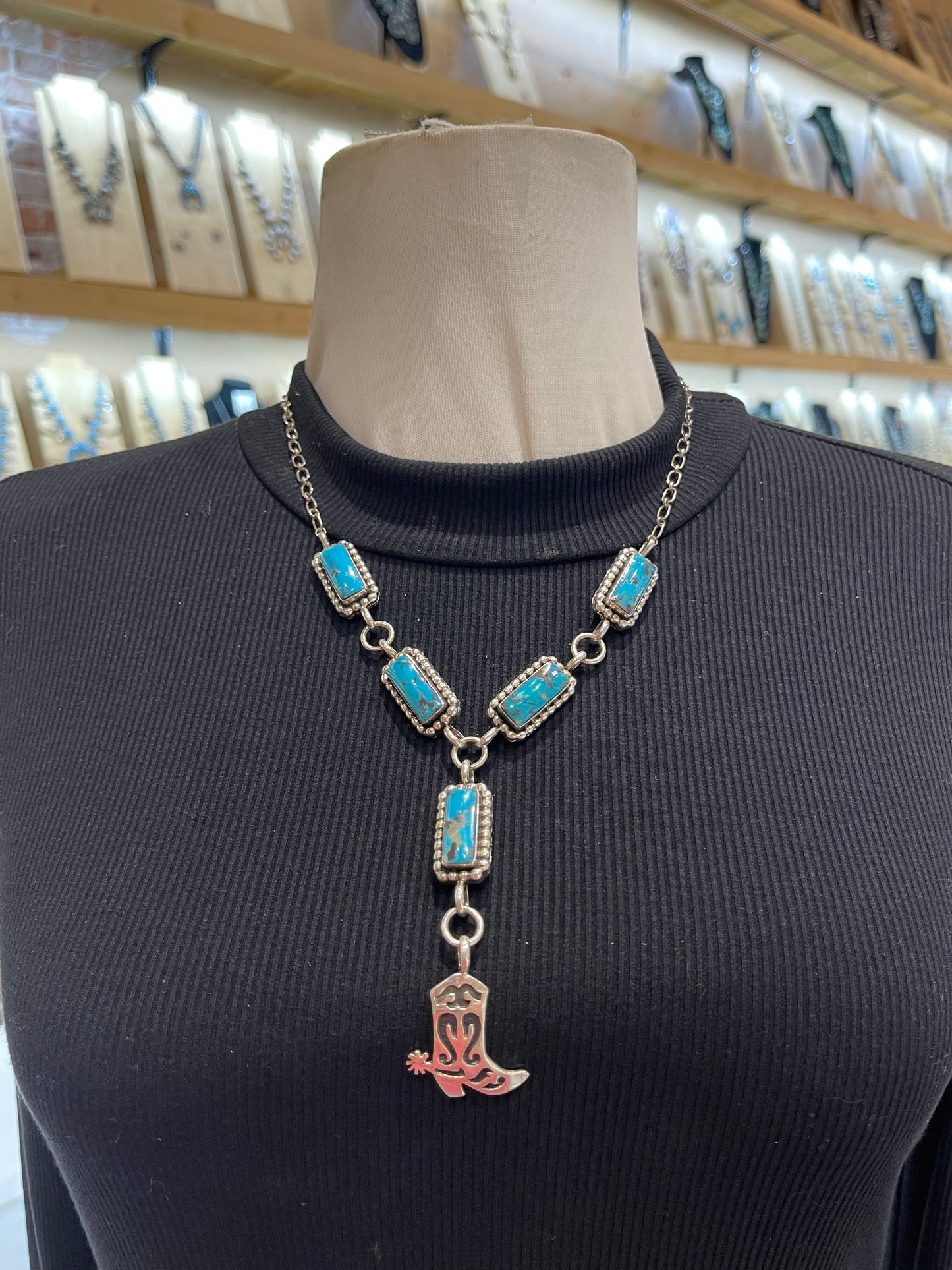 20” Kingman Turquoise Lariat by Arlene Lewis, Navajo