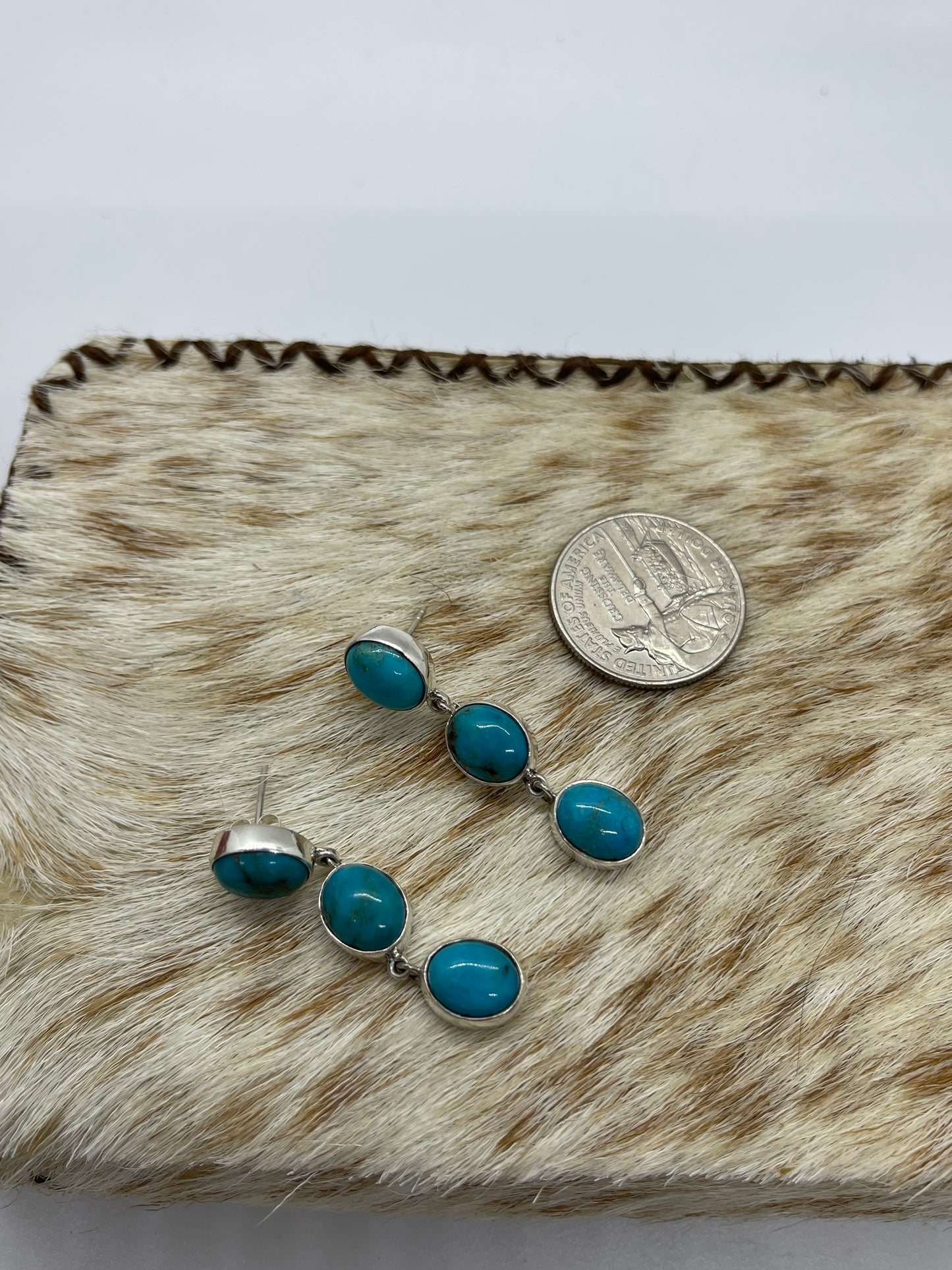 3 Stone Turquoise Dangle Earrings, by Zia