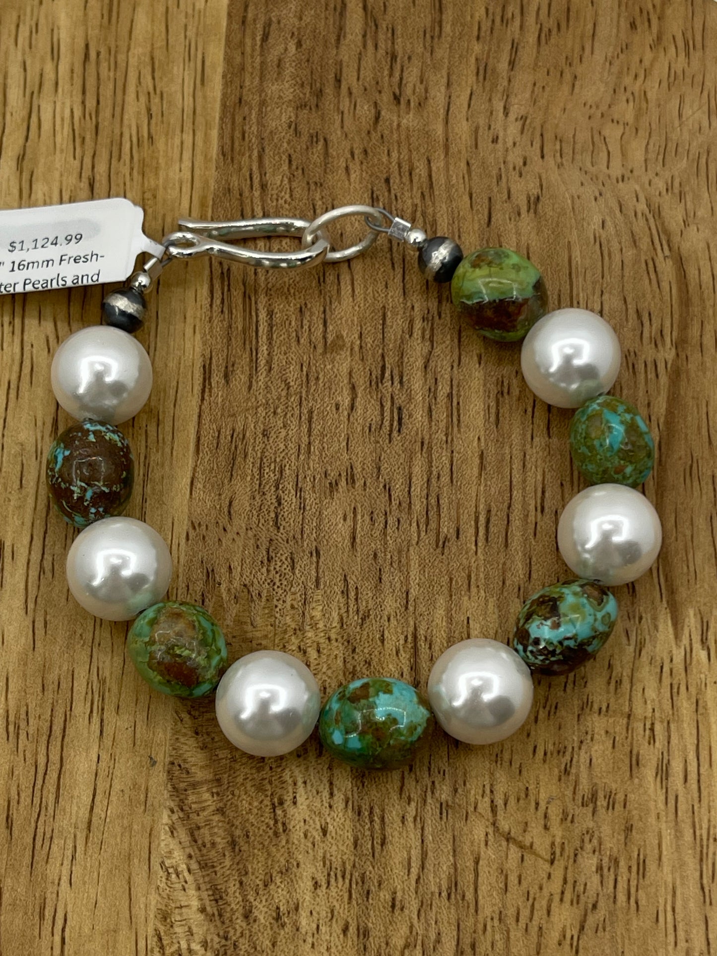 18" 16mm Freshwater Pearls and Sonoran Gold Turquoise Necklace and 6 3/4" Bracelet Set