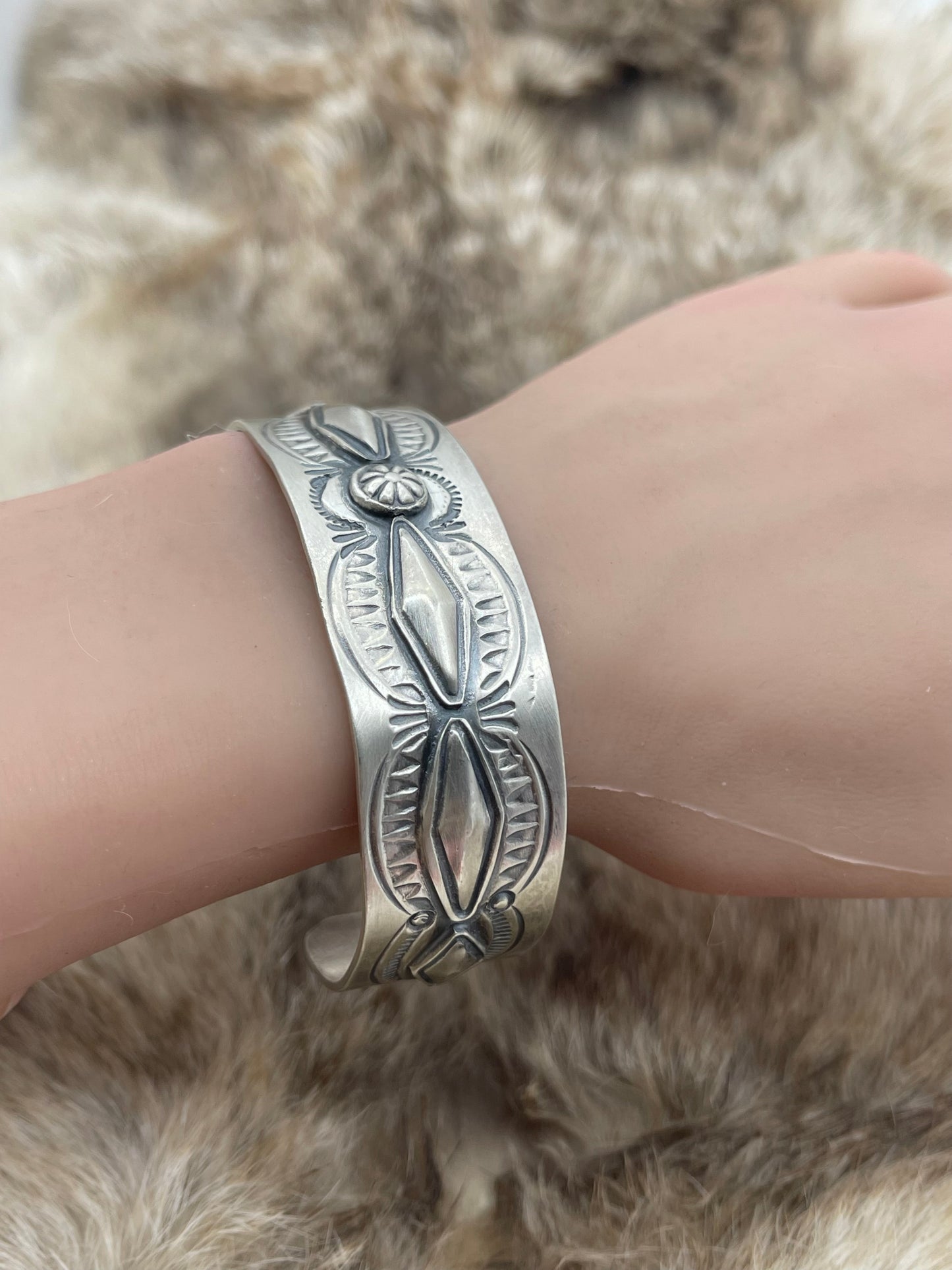 3/4" Wide All Silver Band with Designs by Boyd J. Ashley, Navajo