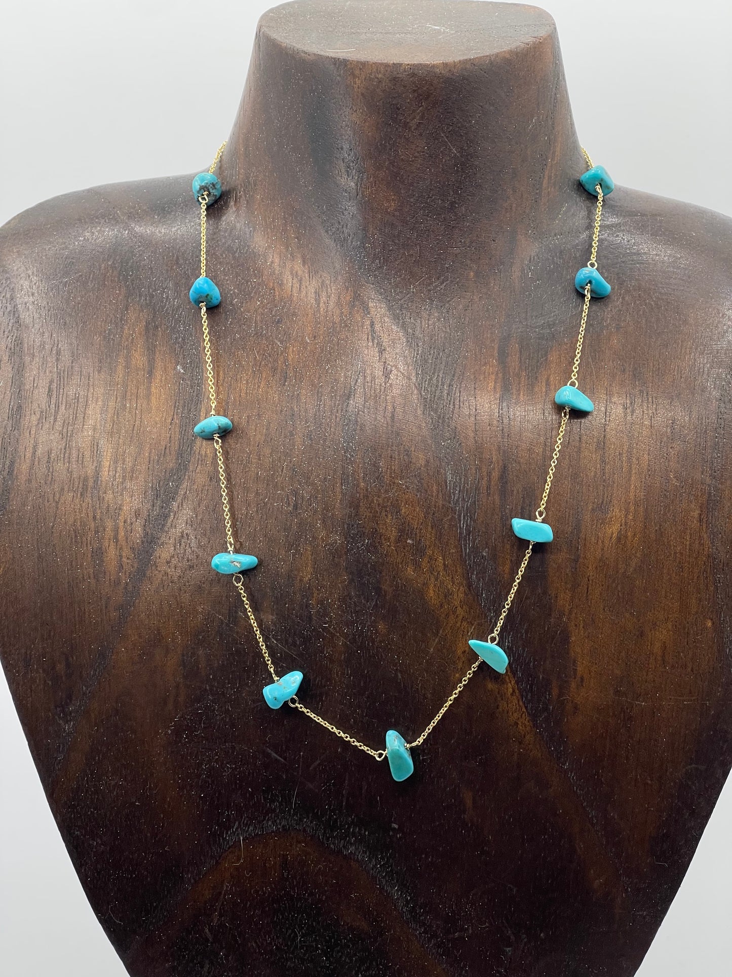 15"+2" Natural Turquoise Chunks and 14k Gold Filled Chain Necklace