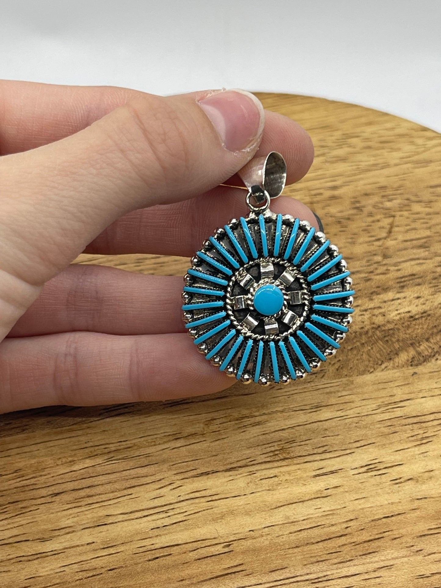 Turquoise Needlepoint Cluster Pendant with a 7.4mm Bale by Carla Laconsello, Zuni