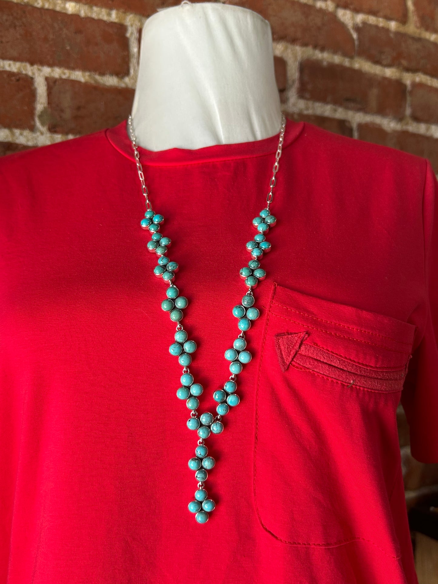 28" 60 Stone Turquoise Cluster Lariat Necklace