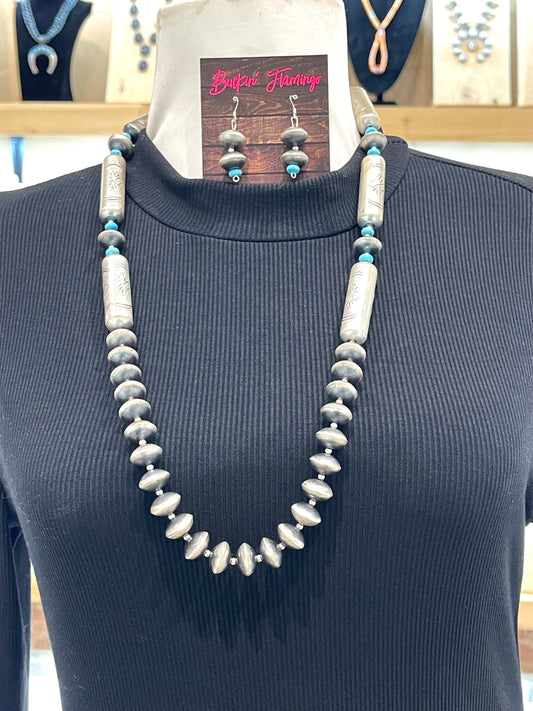 28" 13mm Handmade Navajo Pearl Necklace & Earring Set