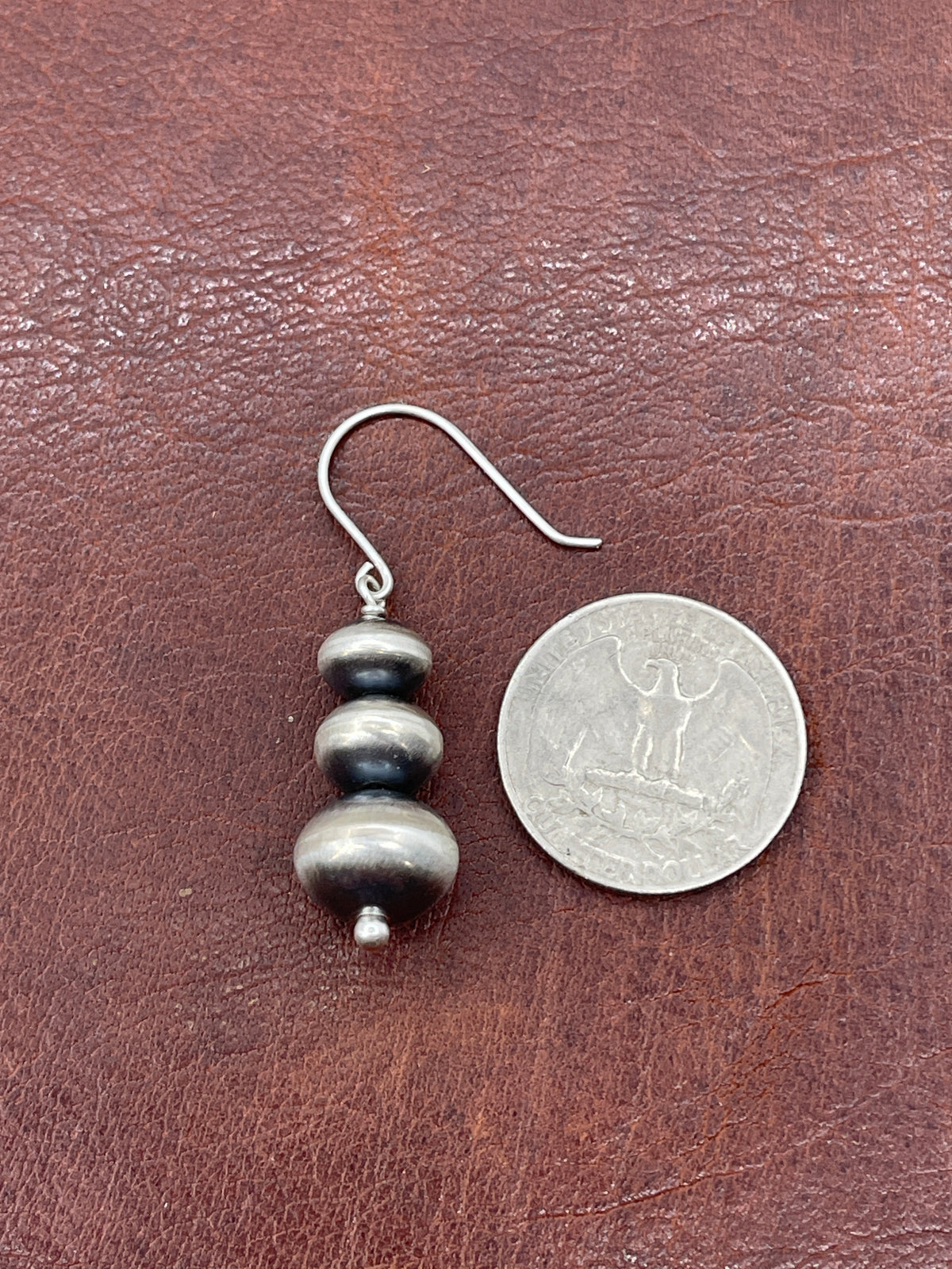 Handmade Navajo Pearl 3 Bead Earrings 9mm-12mmby Amanda Larry, Navajo