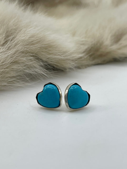 BLUE TURQUOISE HEART POST EARRINGS