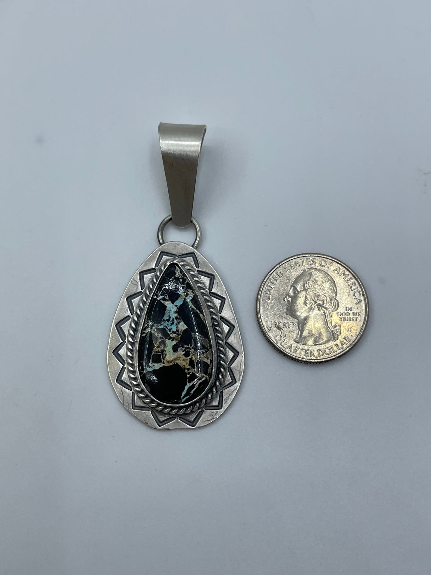 Blackjack Turquoise Pendant by Harold Joe, Navajo