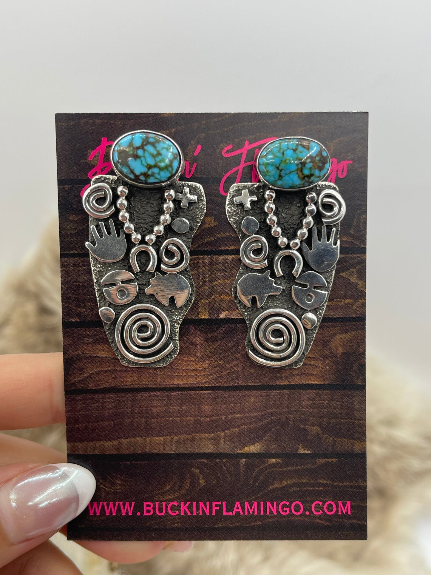 Petroglyph Earrings with Kingman Web Turquoise by Alex Sanchez, Navajo