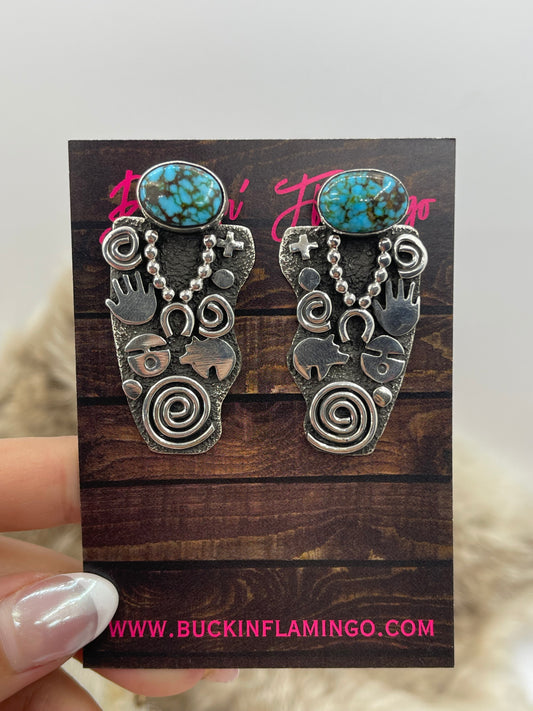 Petroglyph Earrings with Kingman Web Turquoise by Alex Sanchez, Navajo