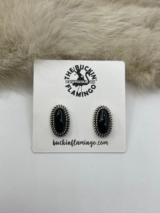 Black Onyx Oval Post Earrings, Navajo