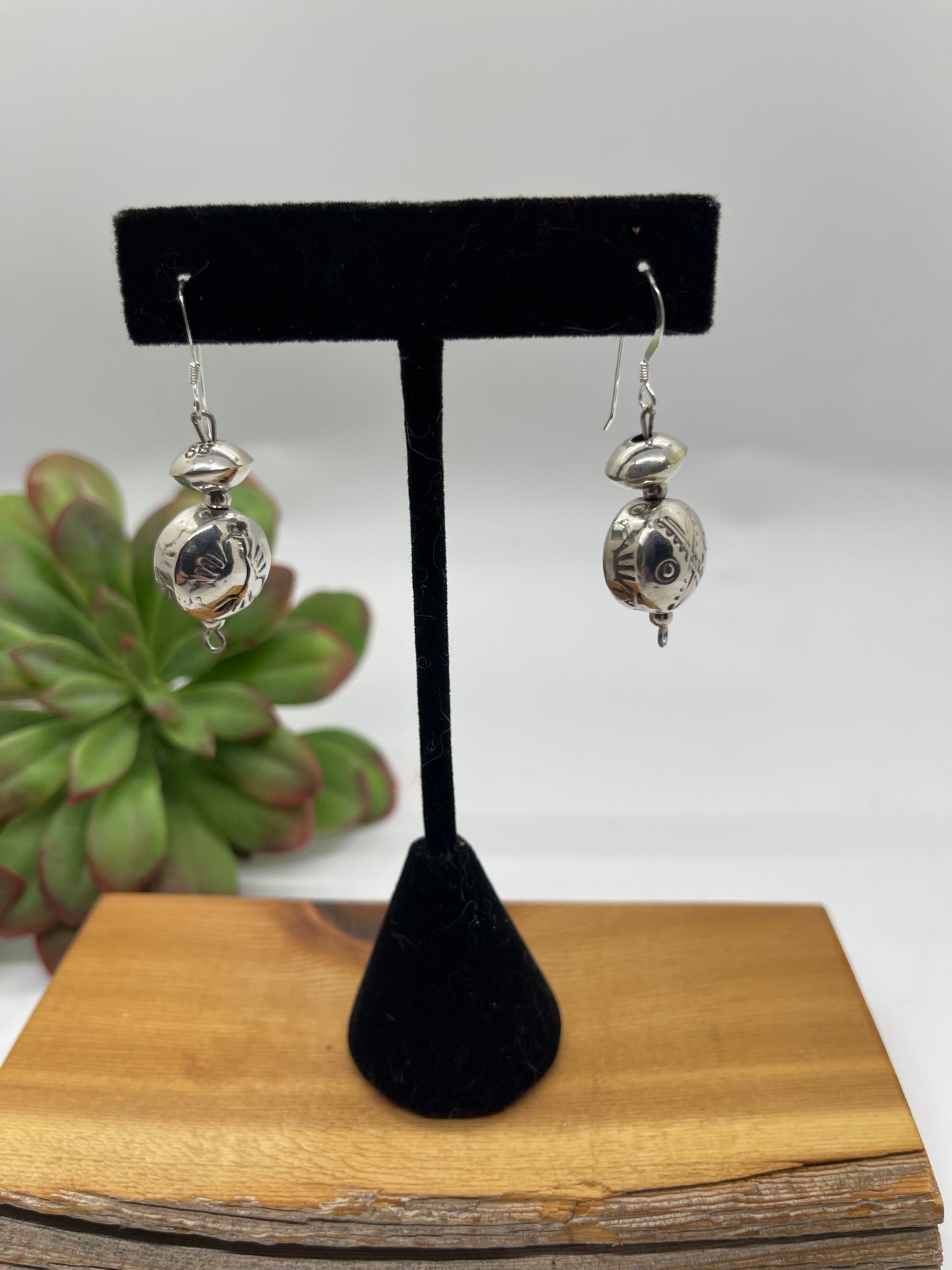 Handmade Navajo Pearl Canteen Bead Dangle Earrings by Sophia Becenti, Navajo
