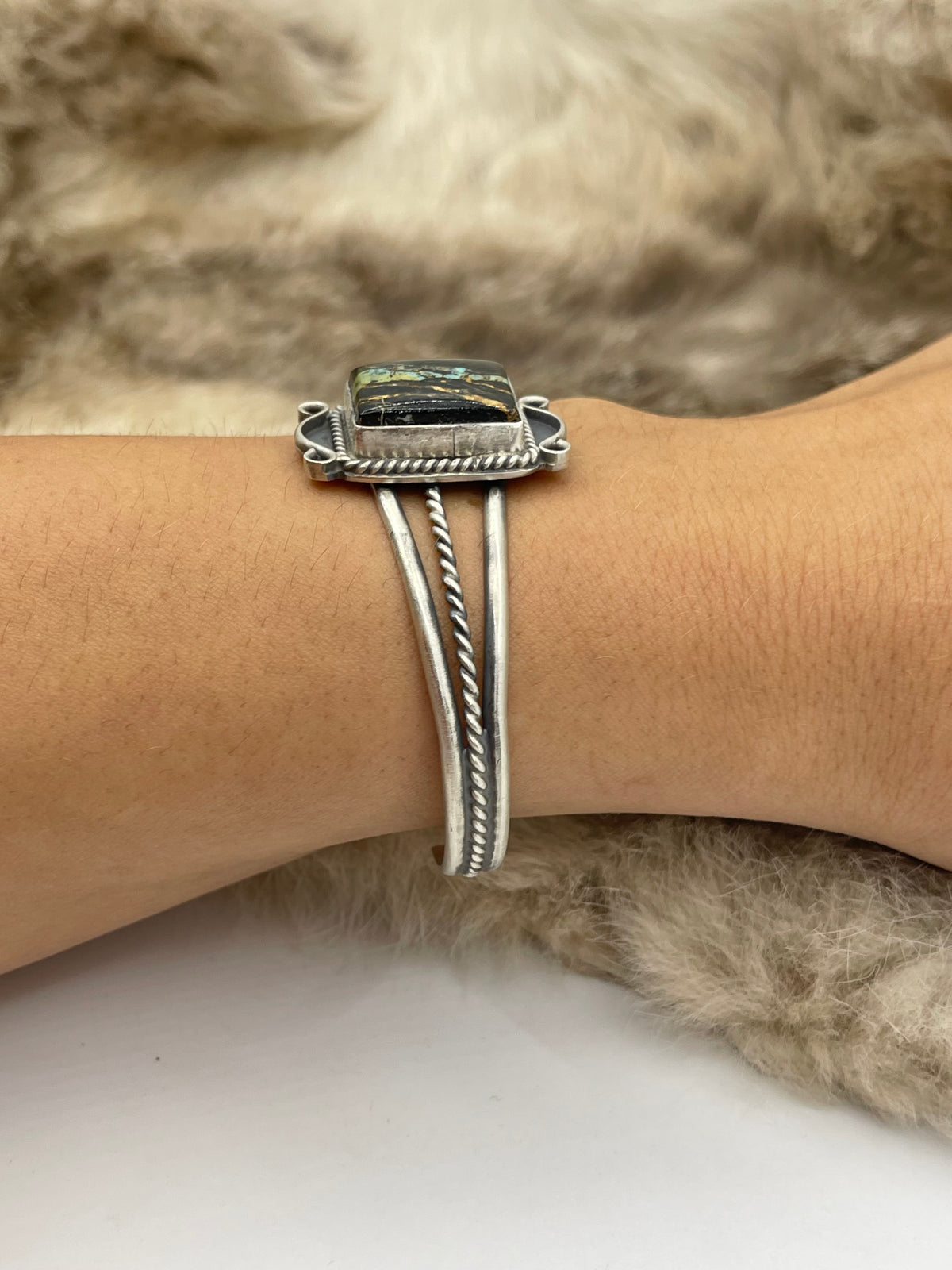 6”-8” Blackjack Turquoise Cuff by Thompson Piaso, Navajo