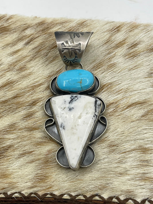 White Buffalo and Turquoise Pendant by Terrel Nez Sr., Navajo