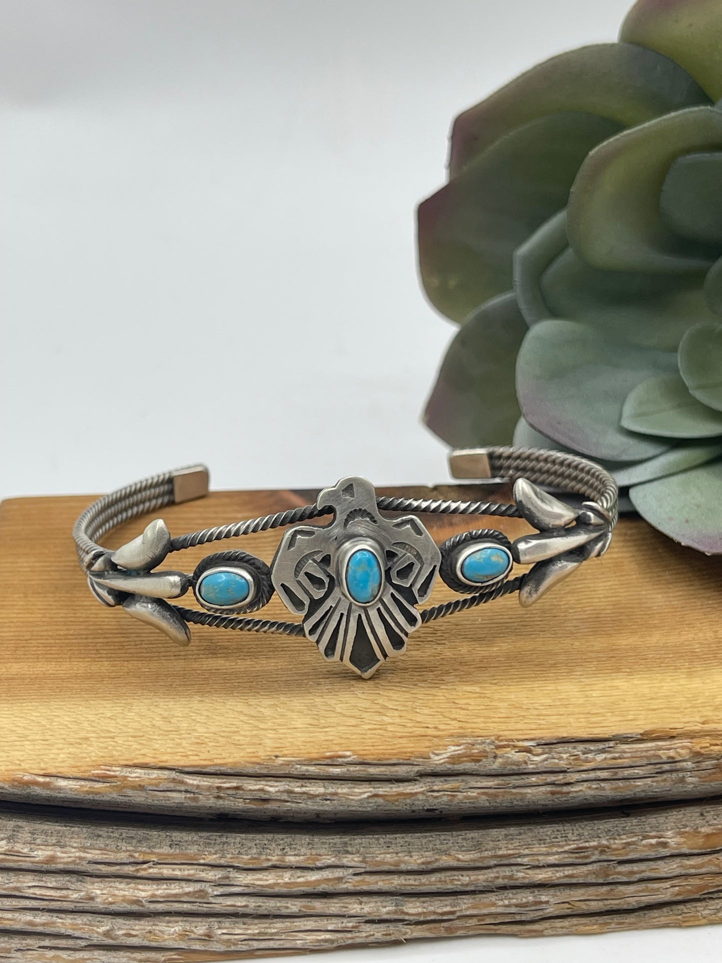 5 1/2"-7 1/2" Turquoise Thunderbird Cuff by Bobby Platero, Navajo