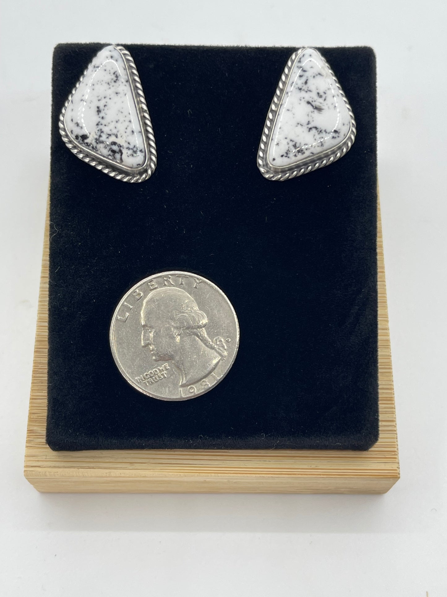 White Buffalo Triangle Post Dangle Earrings by Elouise Kee, Navajo