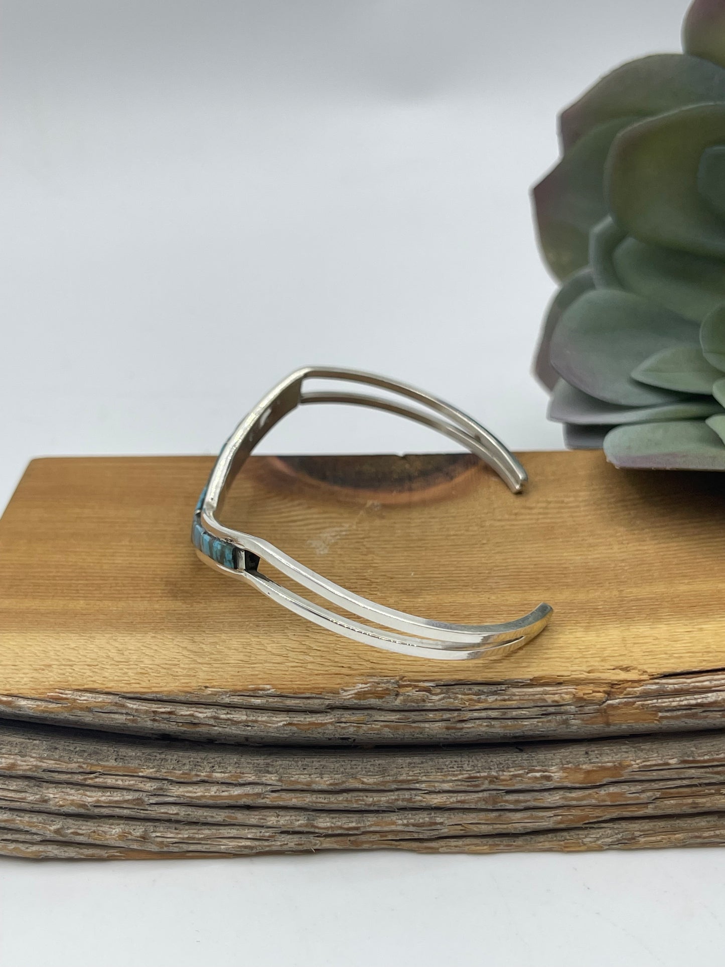 6 1/2" Turquoise Inlay Chevron Cuff by Jamie Johnson, Navajo