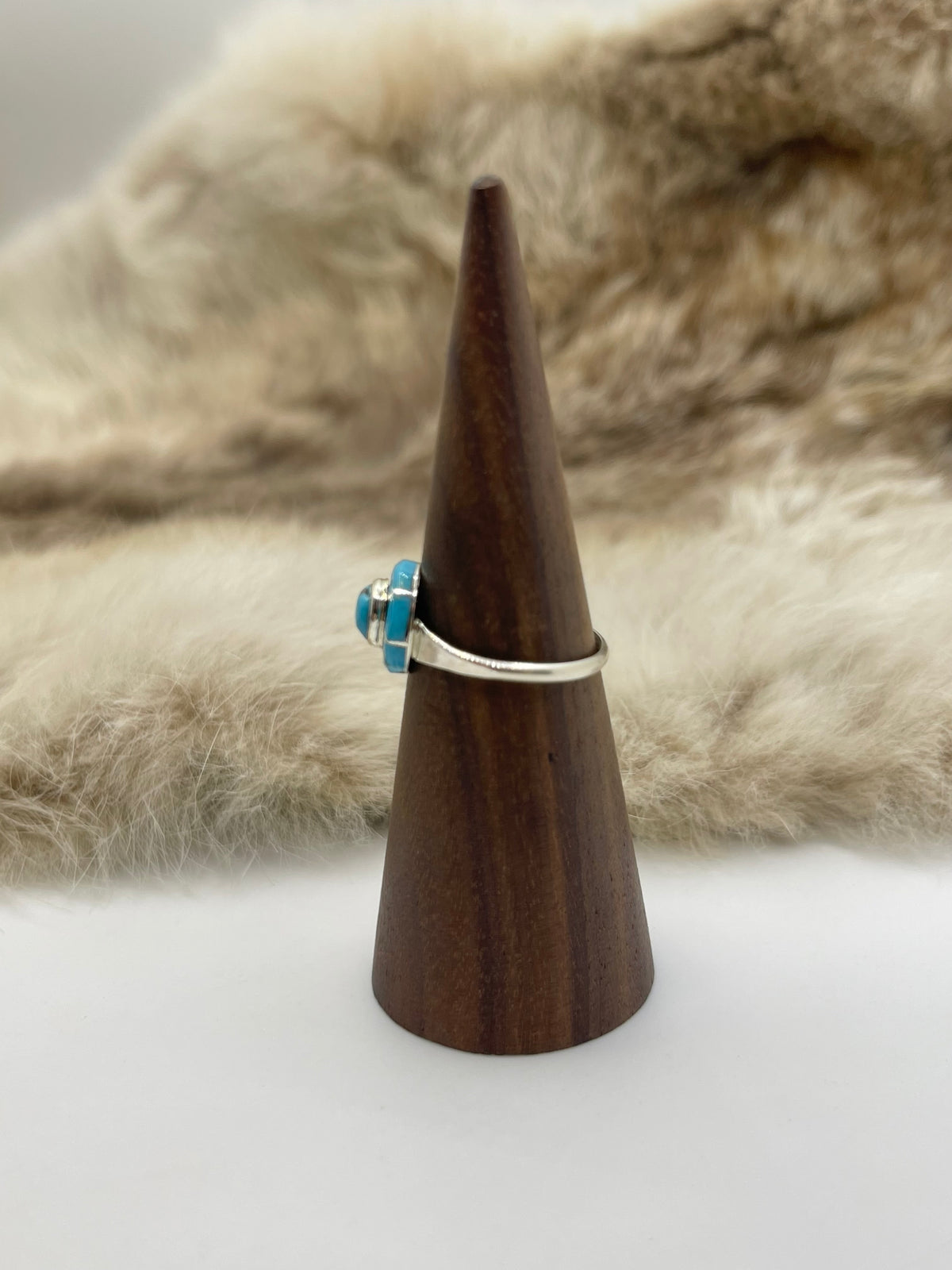 10.5 Turquoise Circle Inlay Ring by Valerie Benally, Navajo