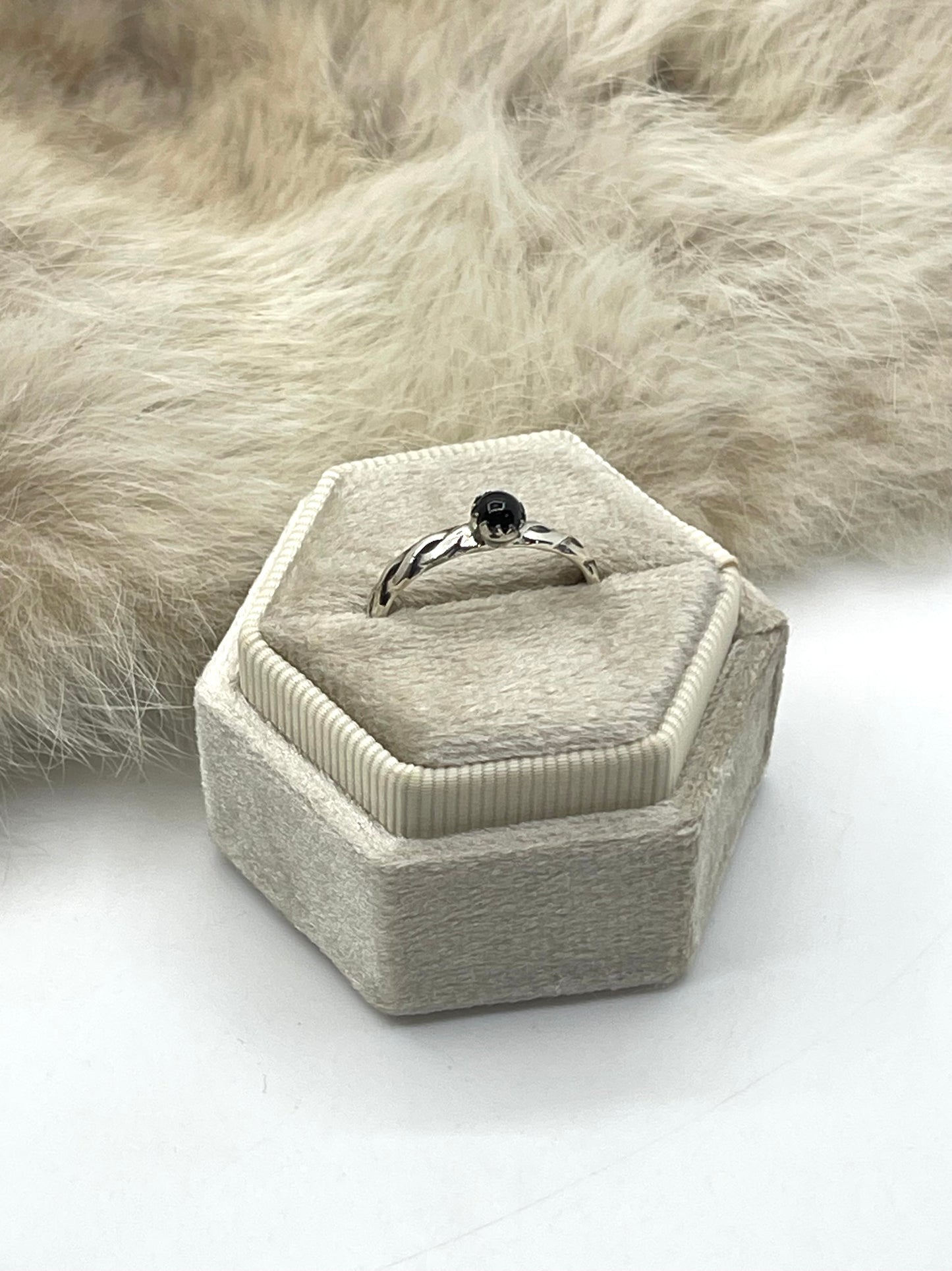 9.0 Tiny Black Onyx Ring by Kenny Lonjose, Navajo
