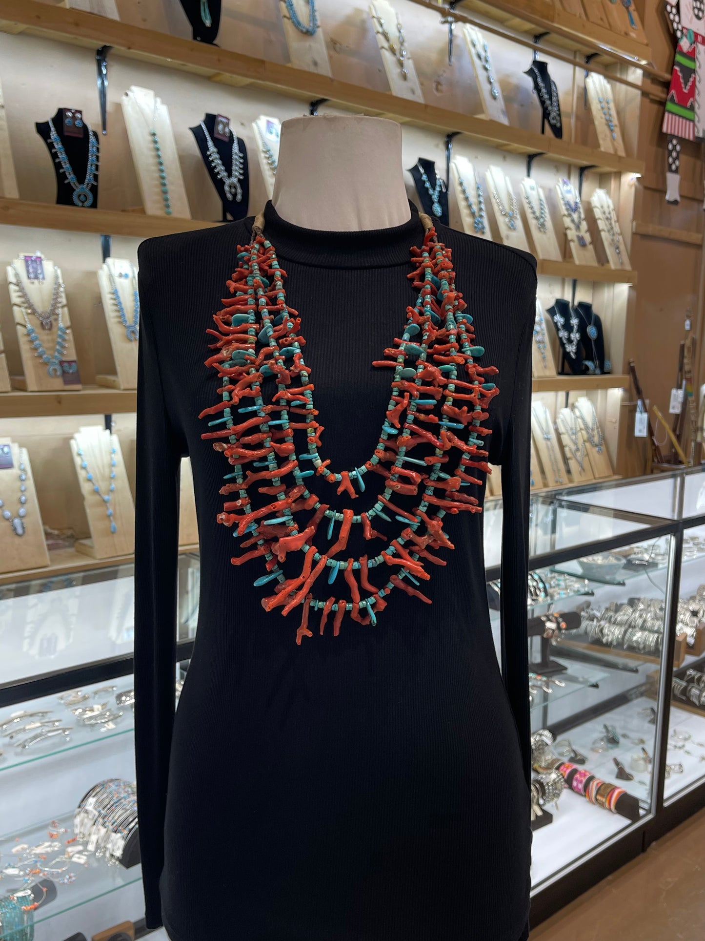 36" Natural Red Branch Coral & Turquoise by Jolene Bird, Navajo