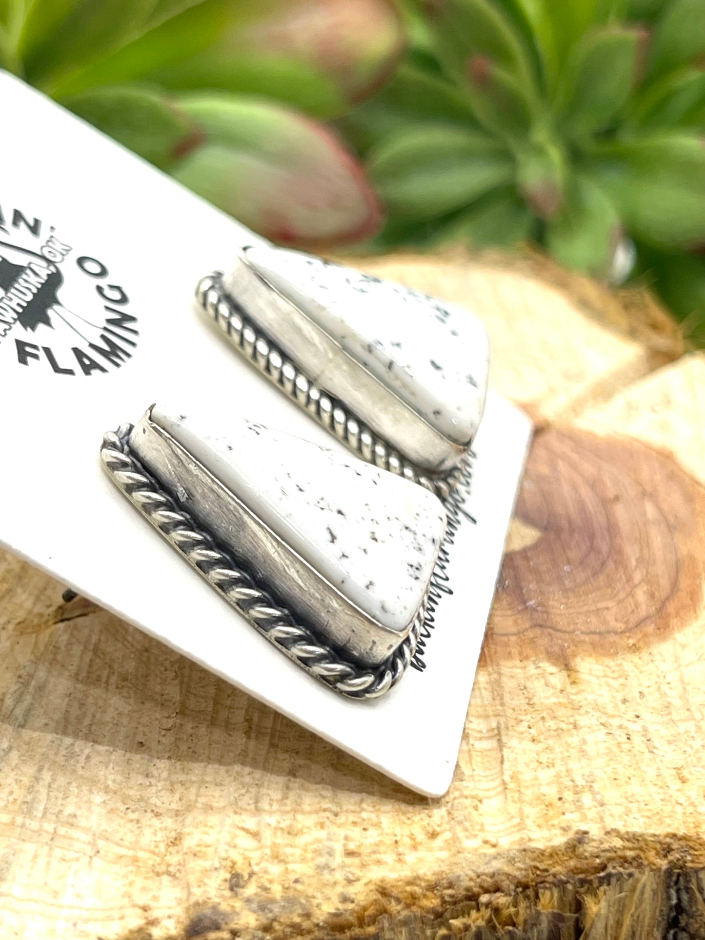 White Buffalo Top Post Triangle Earrings by Elouise Kee, Navajo