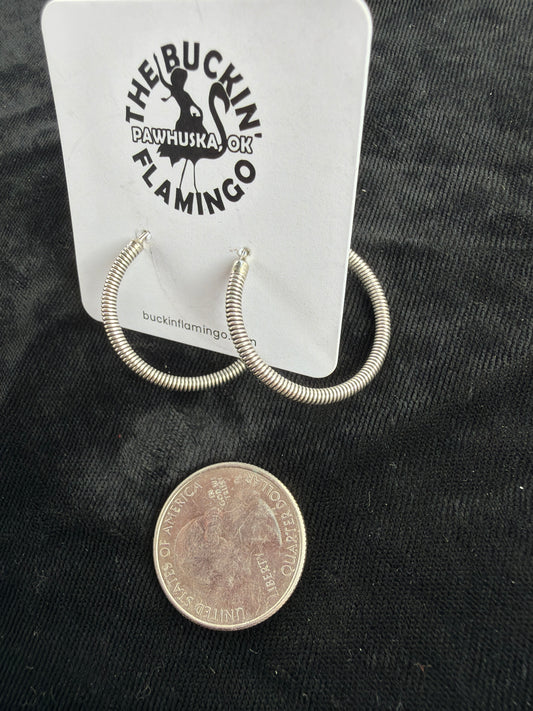 Textured Silver Hoop Earrings By Elaine Tahe, Navajo