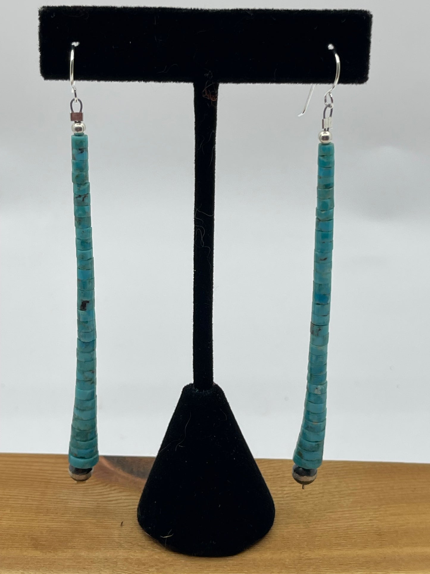 Graduated Turquoise Heishi Bead Dangle earrings with 5mm Navajo Pearls