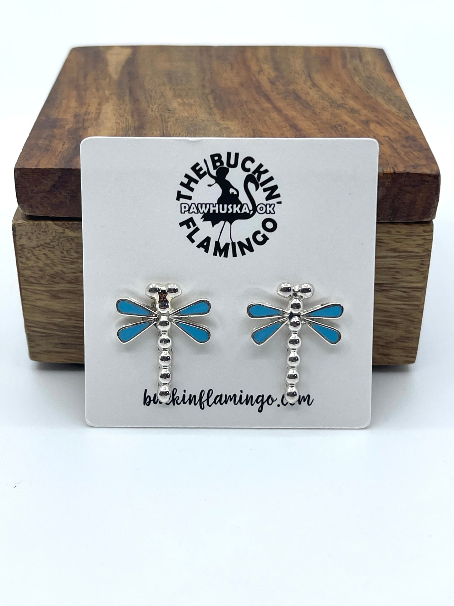 Dragonfly Post Earrings with Turquoise by Erlene Edaakie, Zuni