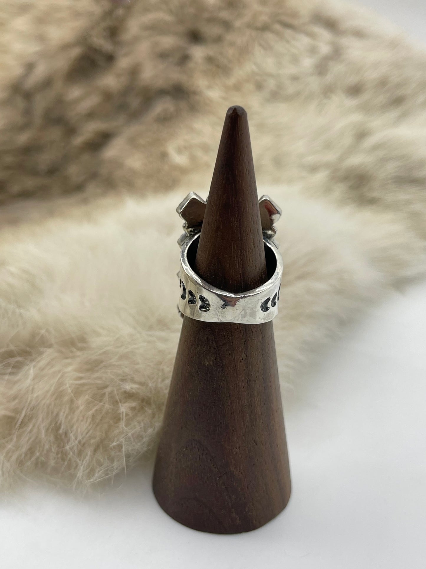5.0 Red Coral 12 Stone Ring by Verley Betone, Navajo